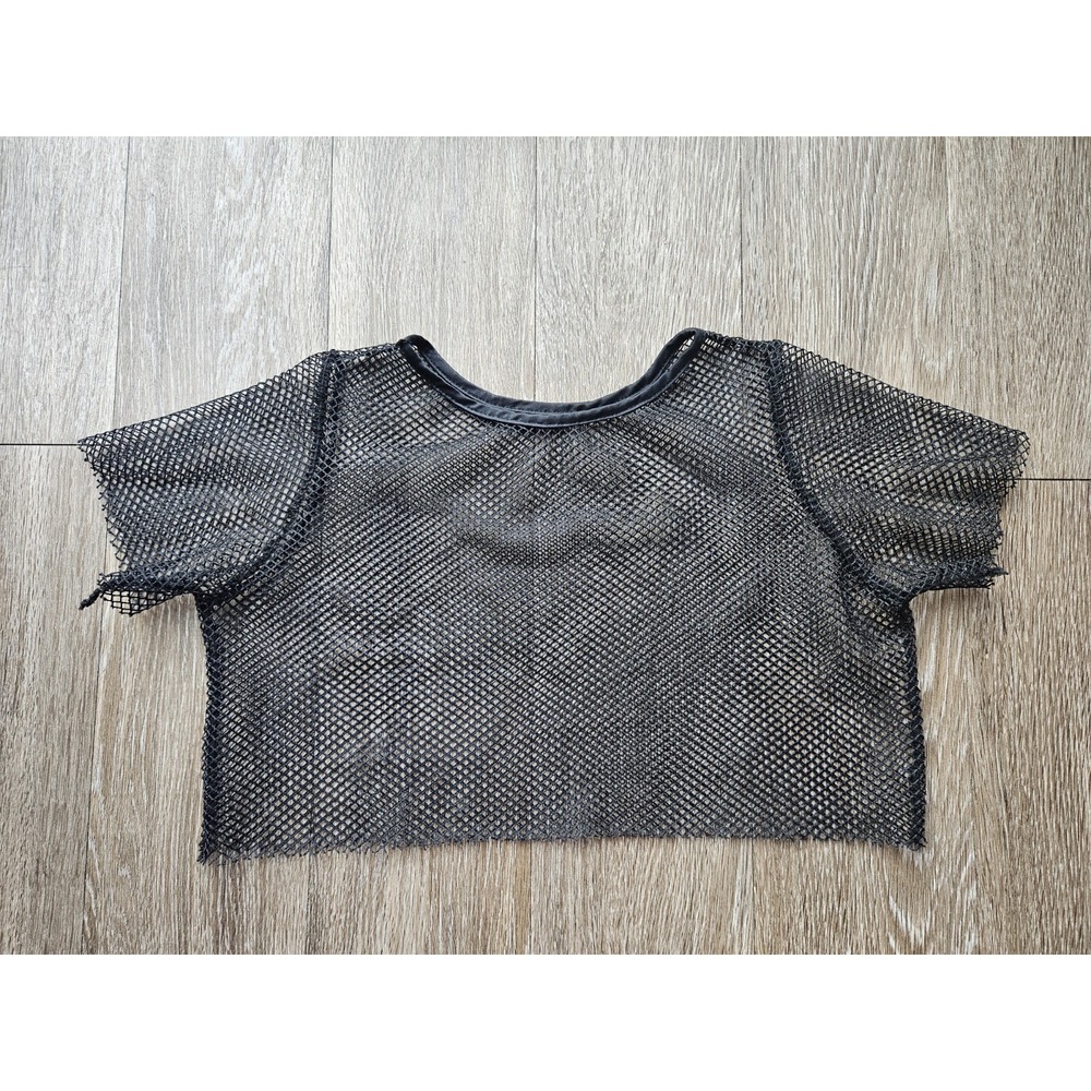 Women's Size M Cropped Black Mesh Net Short‎ Sleeve Top Punk Brat